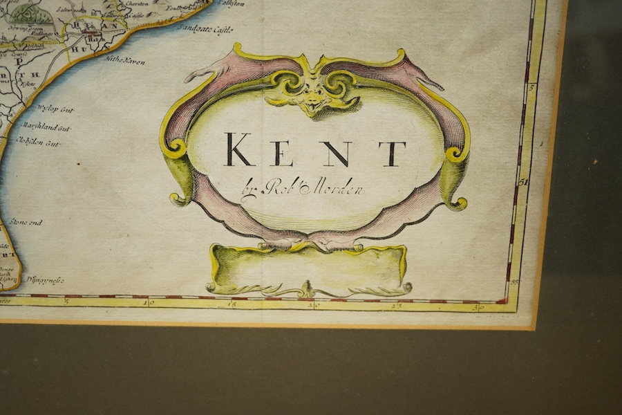 Robert Morden (1650-1703), hand coloured engraved map of Kent, 36 x 63cm. Condition - fair to good